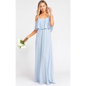 Show Me Your Mumu Caitlin Ruffle Maxi Dress in Steel Blue, Women's Size Small